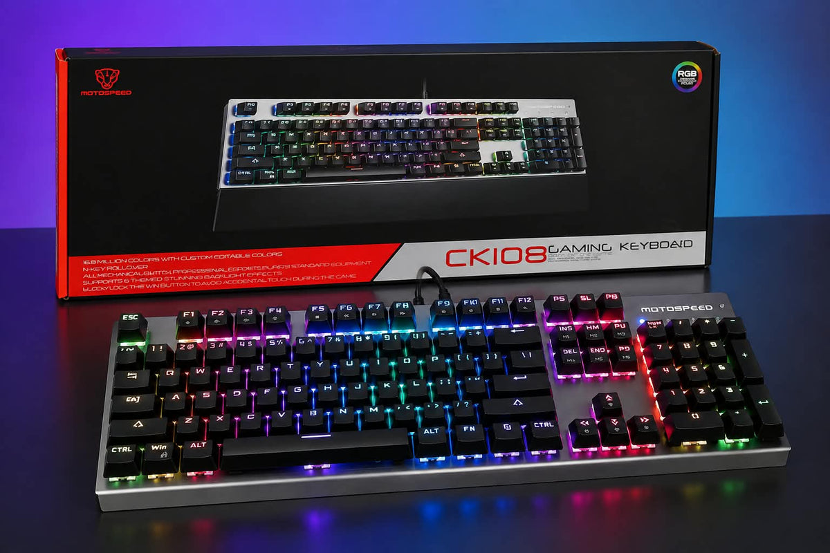 MOTOSPEED CK108 MACHANICAL RGB KEYBOARD WHOLSALE RATES BEST GAMING KEYBOARD IN PAKISTAN RGB LIGHTS MACHANICAL KEYBOARD